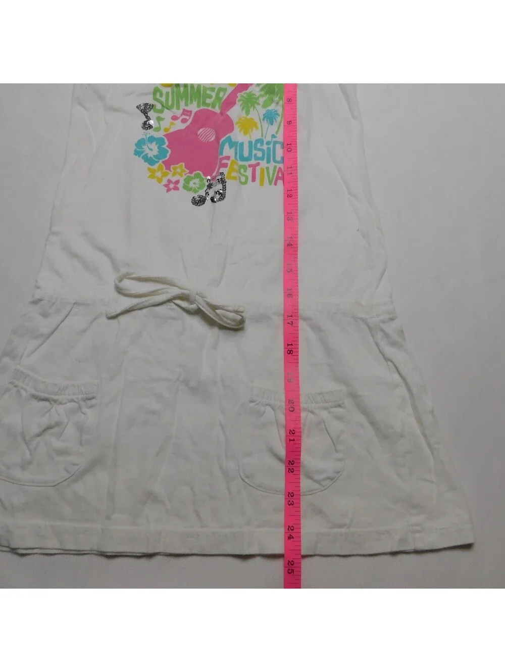 Justice Girls Dress Size XS 6 White Summer Music Festival Cami Drop Waist Pocket